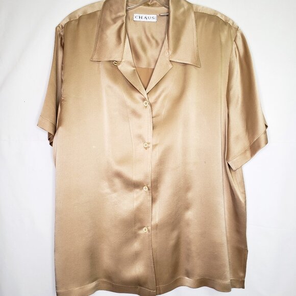 Chaus Short Sleeve Blouse 100% Silk Bronze Color Size 14 - Picture 1 of 6